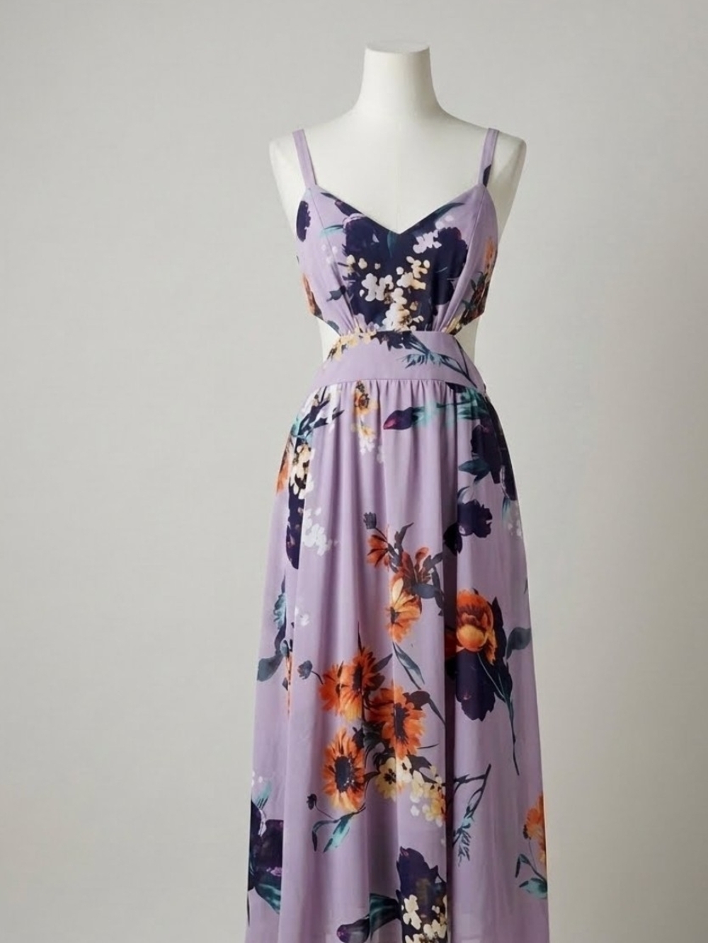 ASOS Lilac Floral Cutout Midi Dress